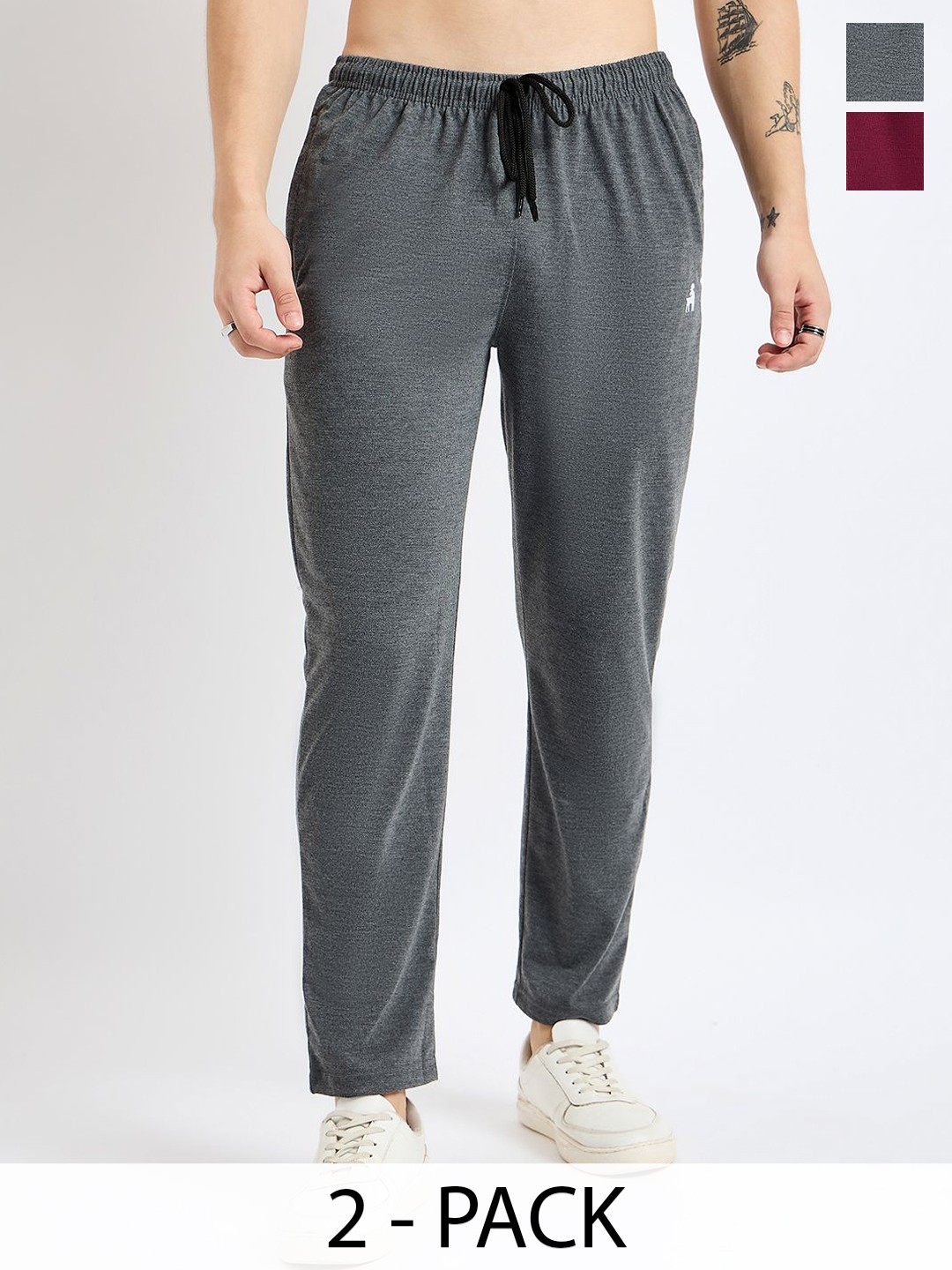 

Modeve Men Pack Of 2 Cotton Relaxed-Fit Mid-Rise Track Pants, Burgundy