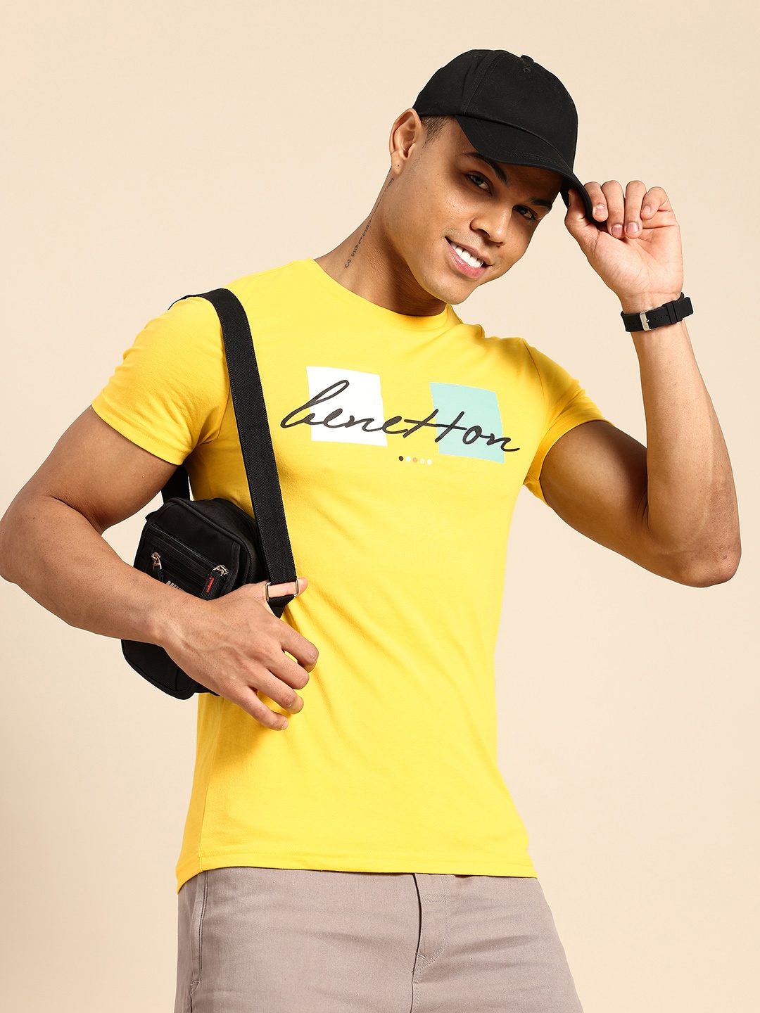 

United Colors of Benetton Brand Logo Printed T-shirt, Yellow