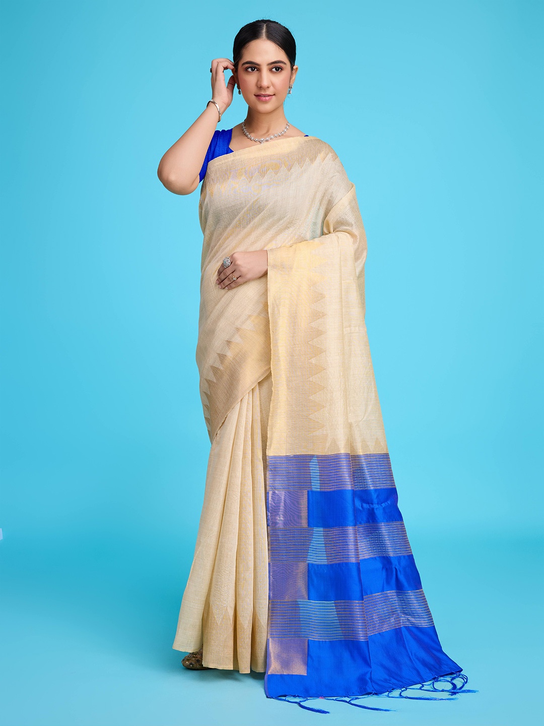 

NIWAA Ethnic Motifs Zari Chanderi Saree, Yellow