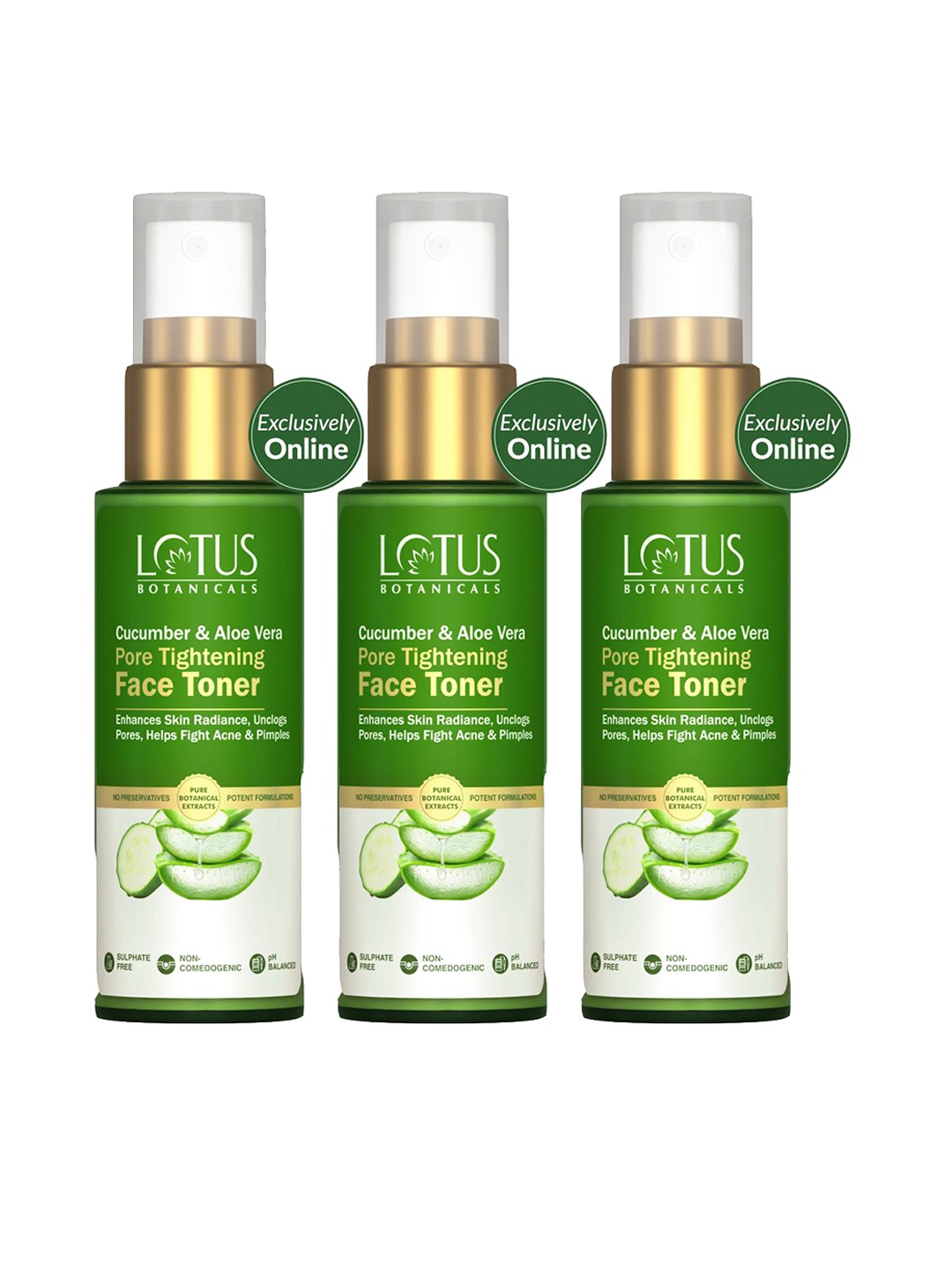 

Lotus Botanicals Set Of 3 Cucumber & Aloe Vera Pore Tightening Face Toner-50ml Each, Green