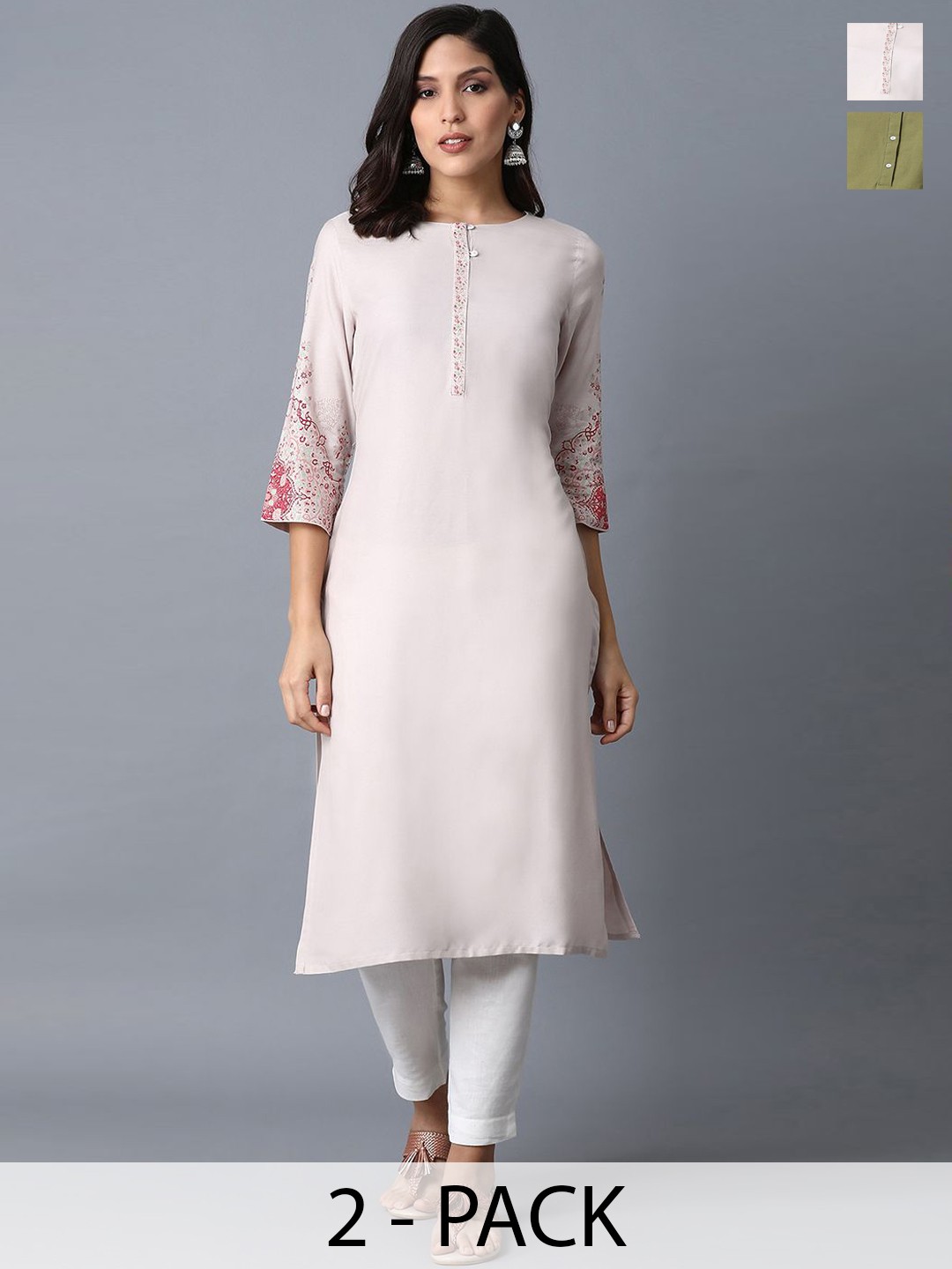 

W Selection of 2 Printed Straight Kurtas, Pink