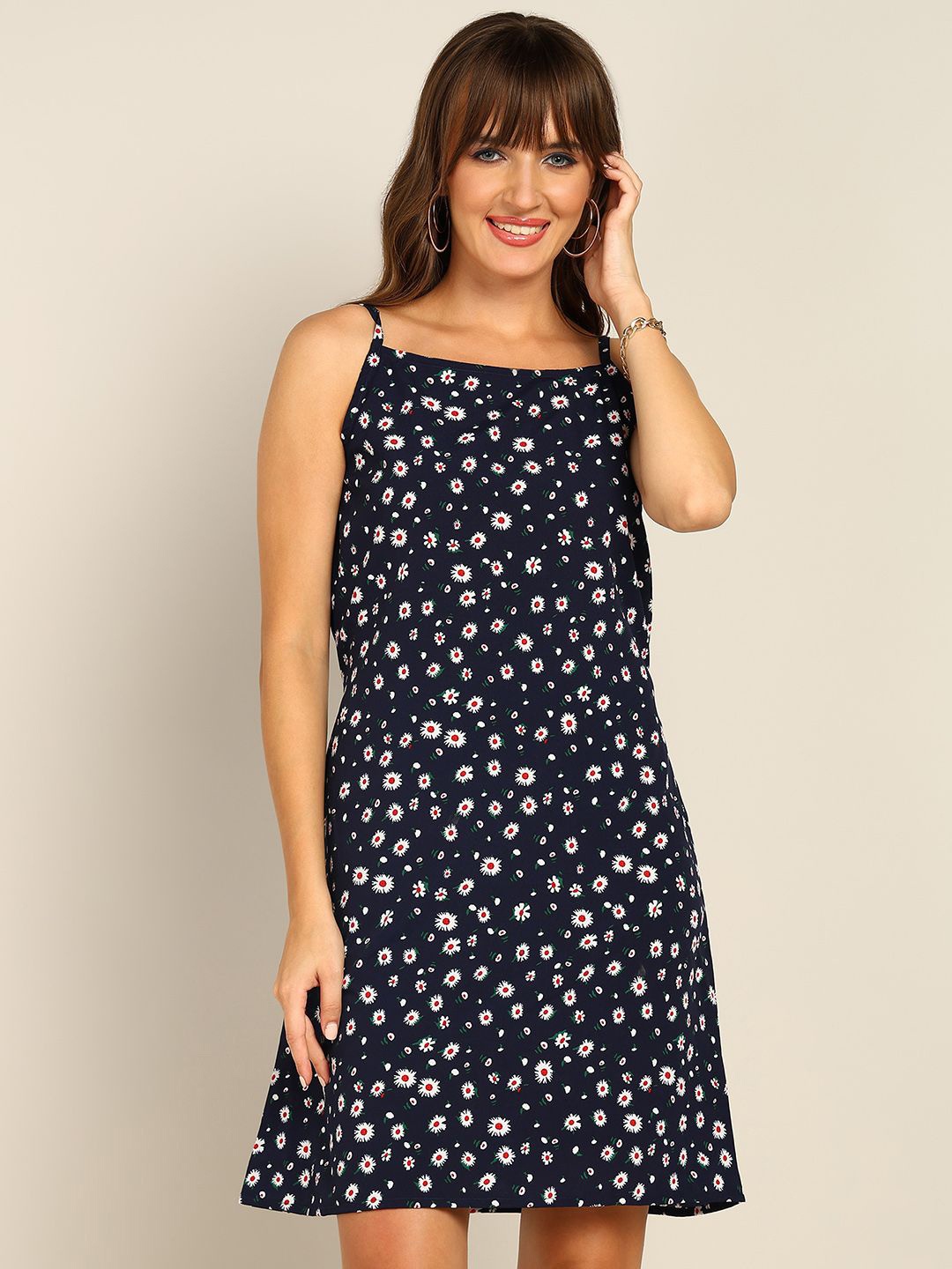 

Murcia Women Floral Printed Fit & Flare Dress, Navy blue