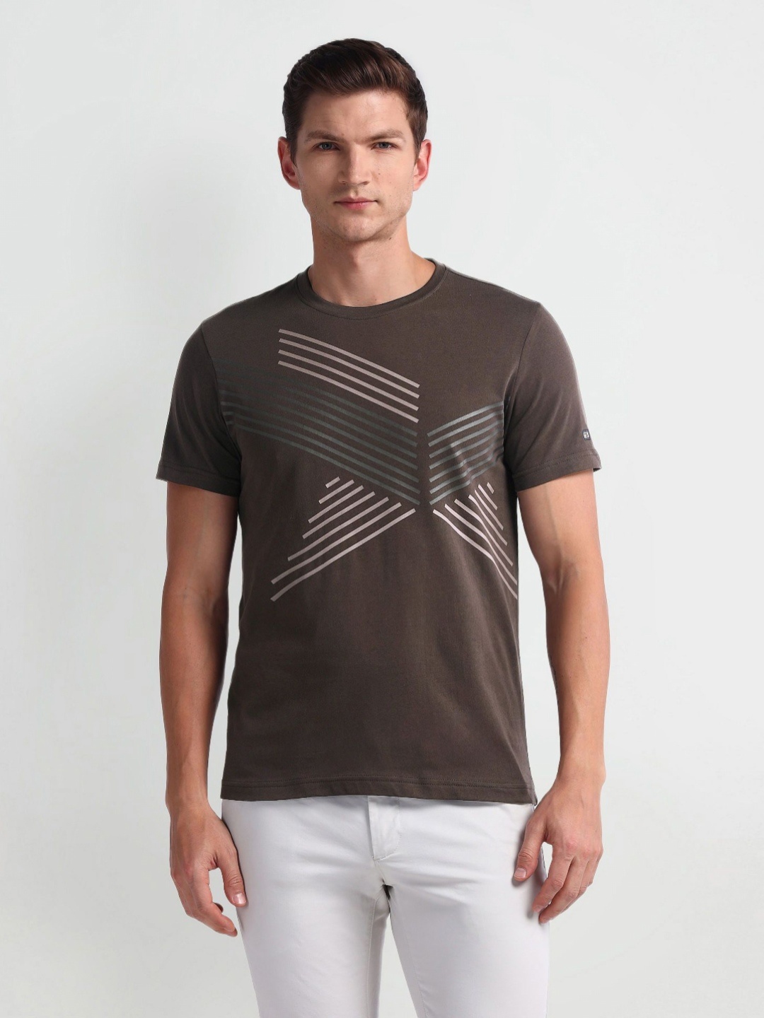 

Arrow Sport Men Abstract Printed Round Neck Cotton T-Shirt, Brown