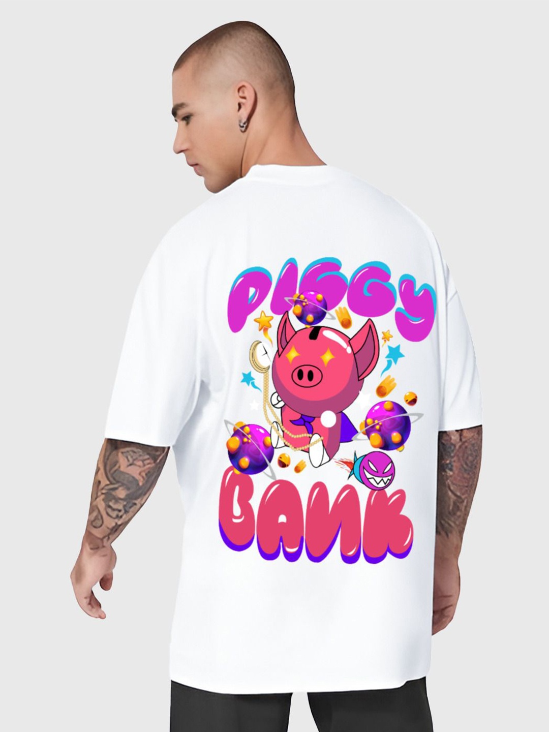 

CHKOKKO Men Graphic Printed Round Neck Cotton Oversized T-Shirt, White