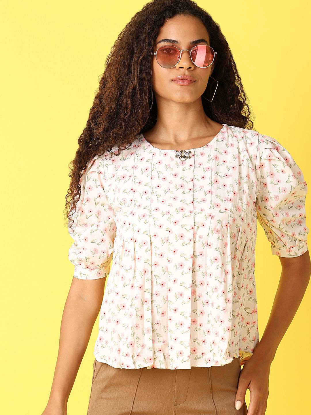 

V-Mart Floral Print Cotton Top, Off white