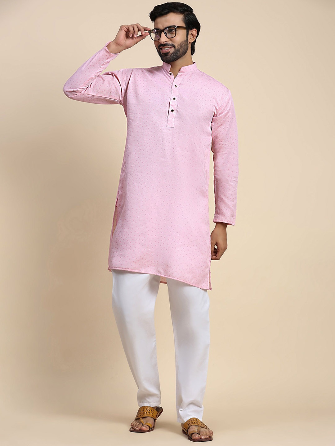 

Pro-Ethic STYLE DEVELOPER Geometric Printed Pure Cotton Straight Kurta With Pyjamas, Pink