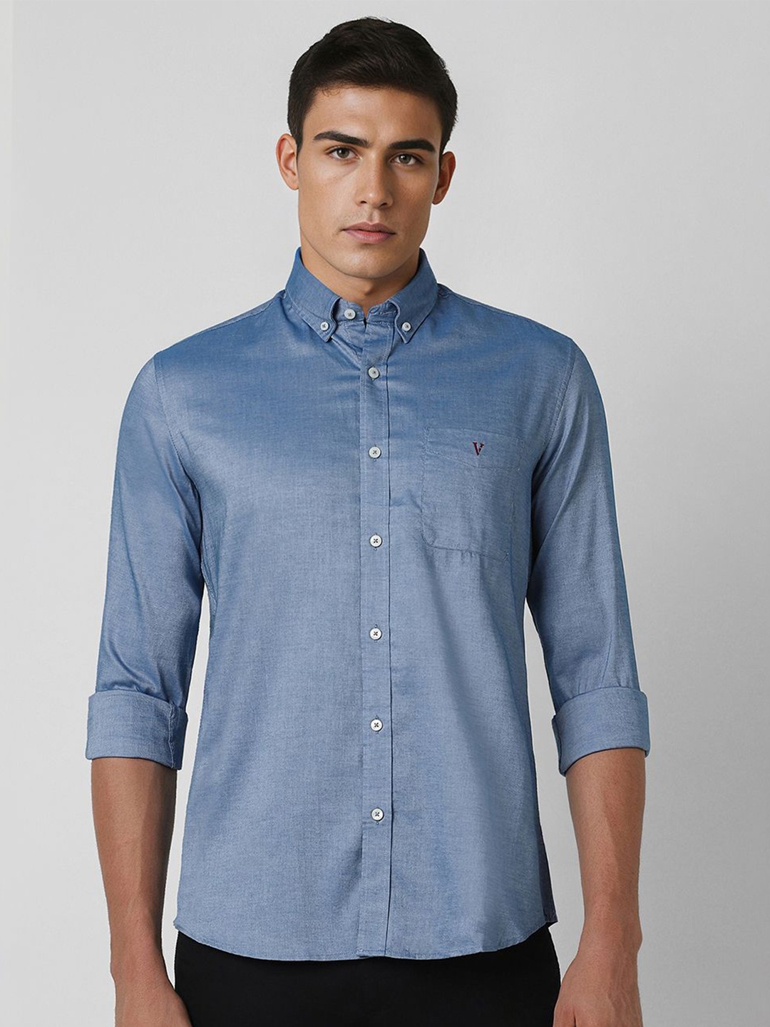 

Van Heusen Sport Men Button-Down Collar Solid Cotton Slim Fit Casual Shirt, Blue
