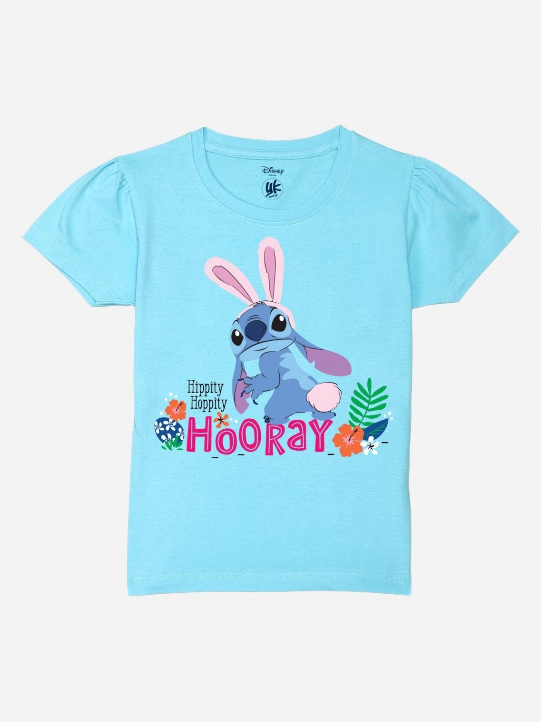 

YK Disney Girls Graphic Printed Round Neck Pure Cotton T-Shirt, Blue