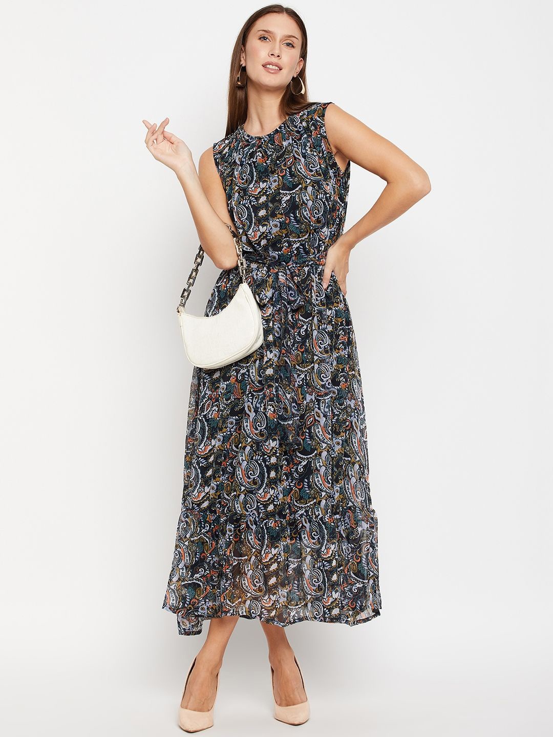

Murcia Floral Print Fit & Flare Midi Dress, Black