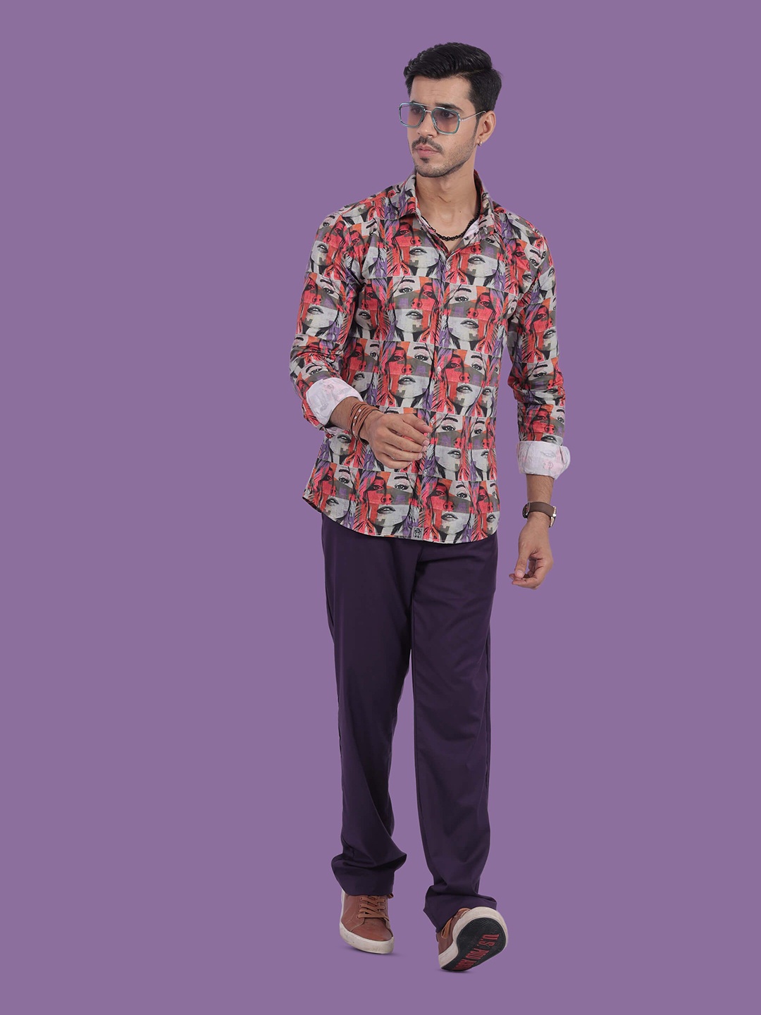 

STITCH MONKEY Men Comfort Spread Collar Abstract Printed Casual Shirt, Grey