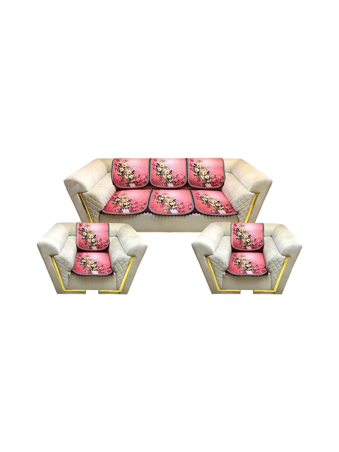 

TANLOOMS Pink & White Printed Velvet Sofa Cover
