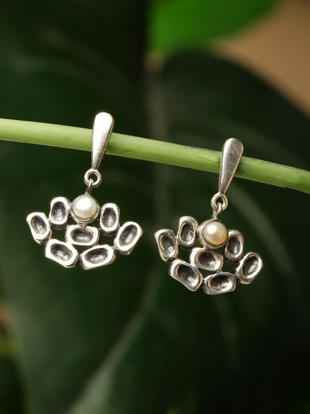 

Fabindia Silver-Plated Beaded Contemporary Drop Earrings