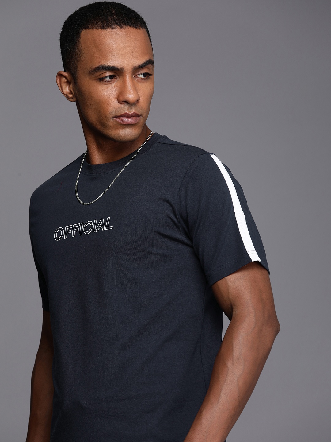 

boohooMAN Typography Printed Casual T-shirt, Navy blue