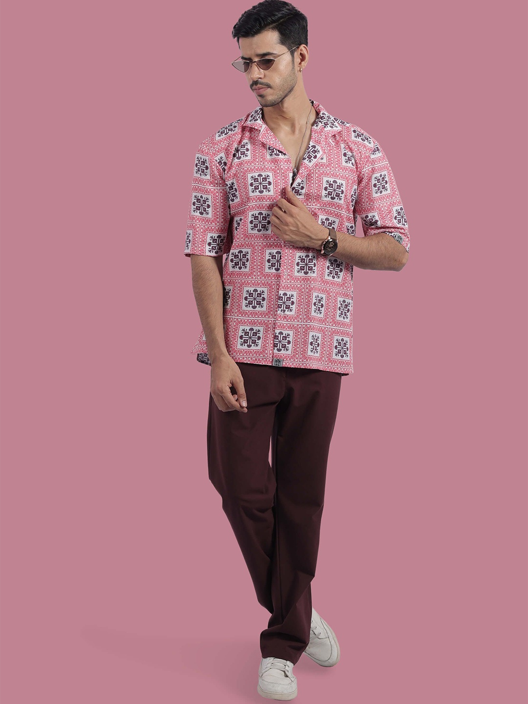 

STITCH MONKEY Men Comfort Cuban Collar Conversational Printed Casual Shirt, White