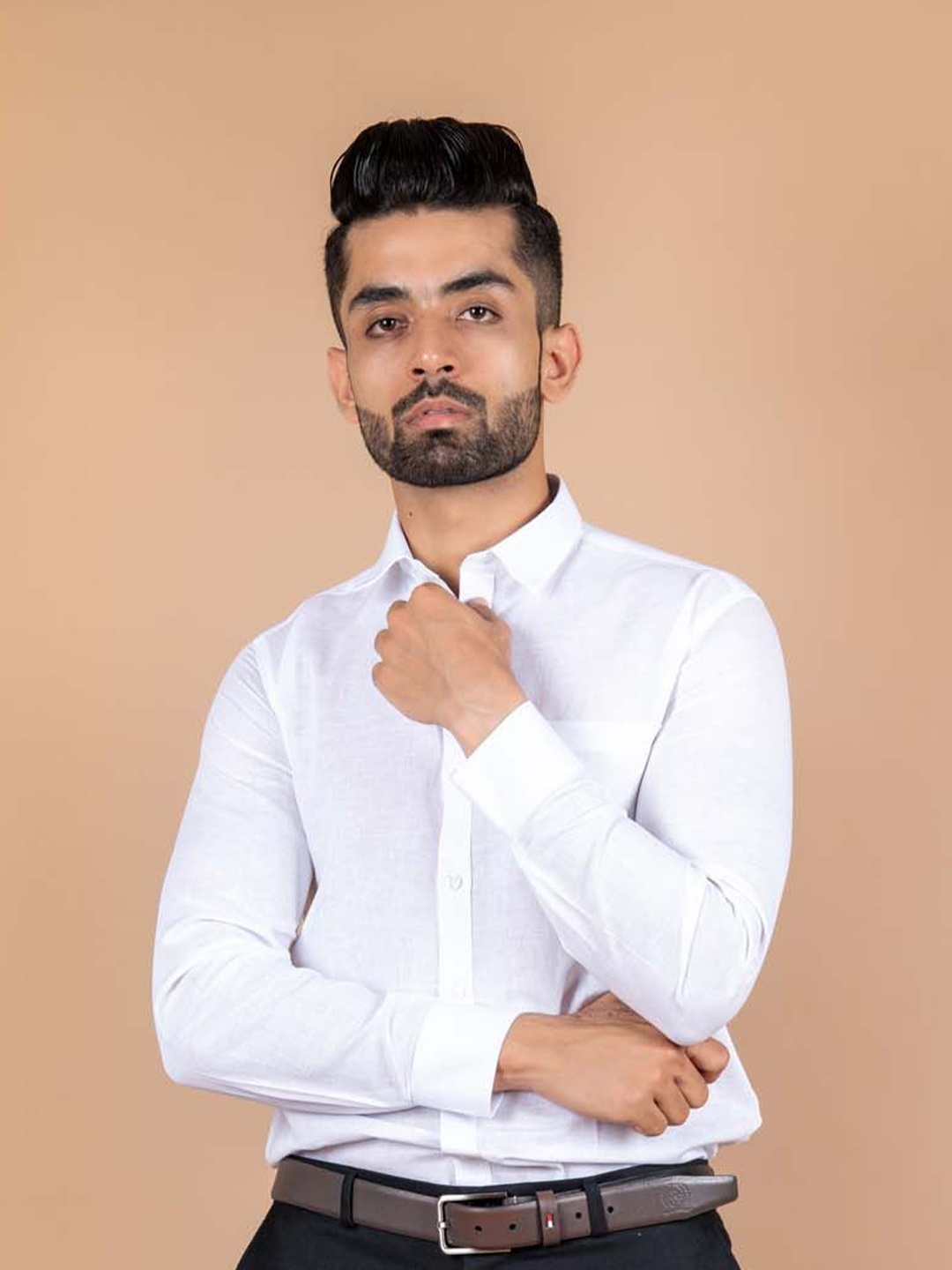 

Tistabene Men Standard Spread Collar Solid Cotton Casual Shirt, White