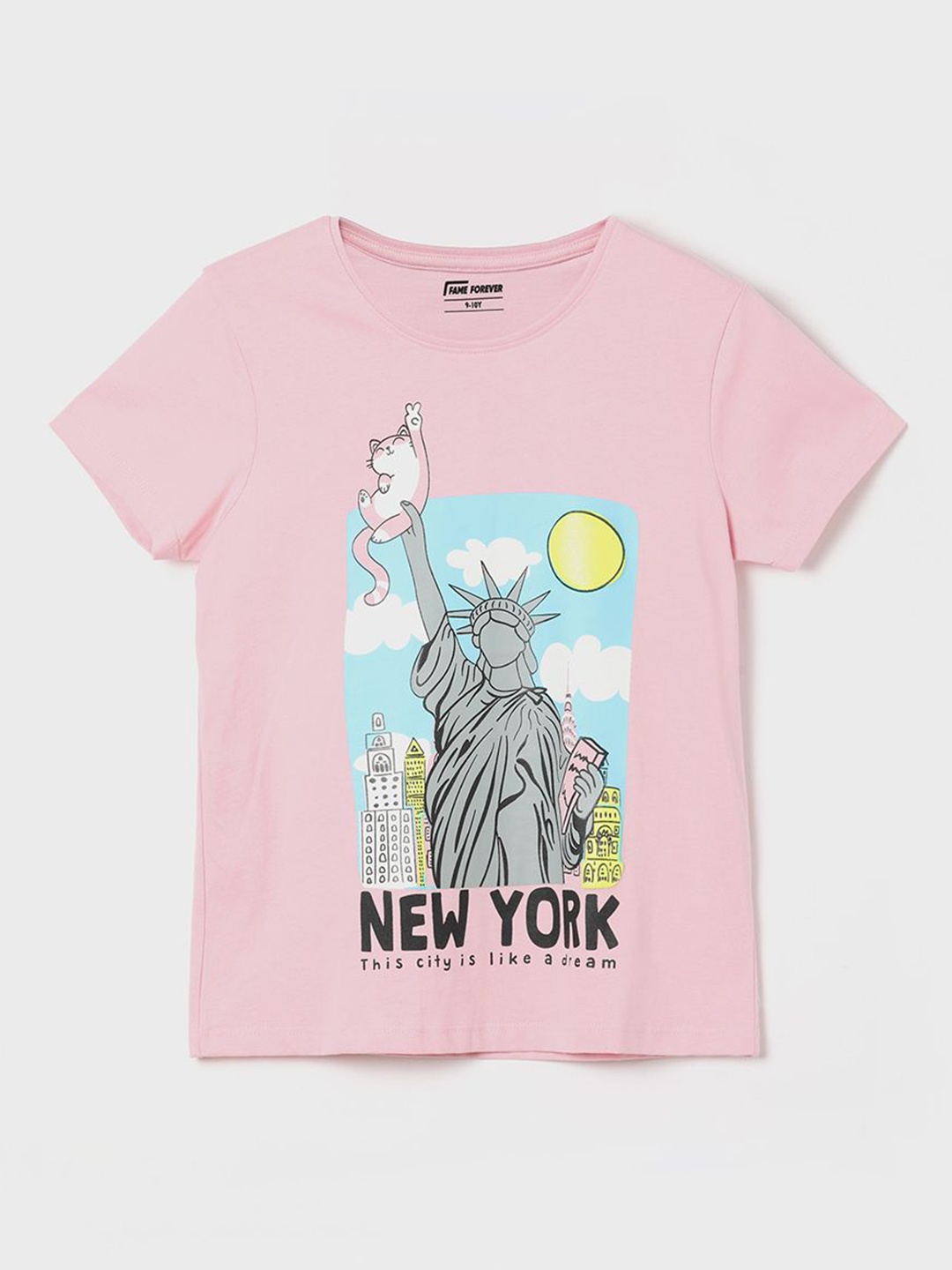

Fame Forever by Lifestyle Girls Graphic Printed Round Neck Cotton T-Shirt, Pink