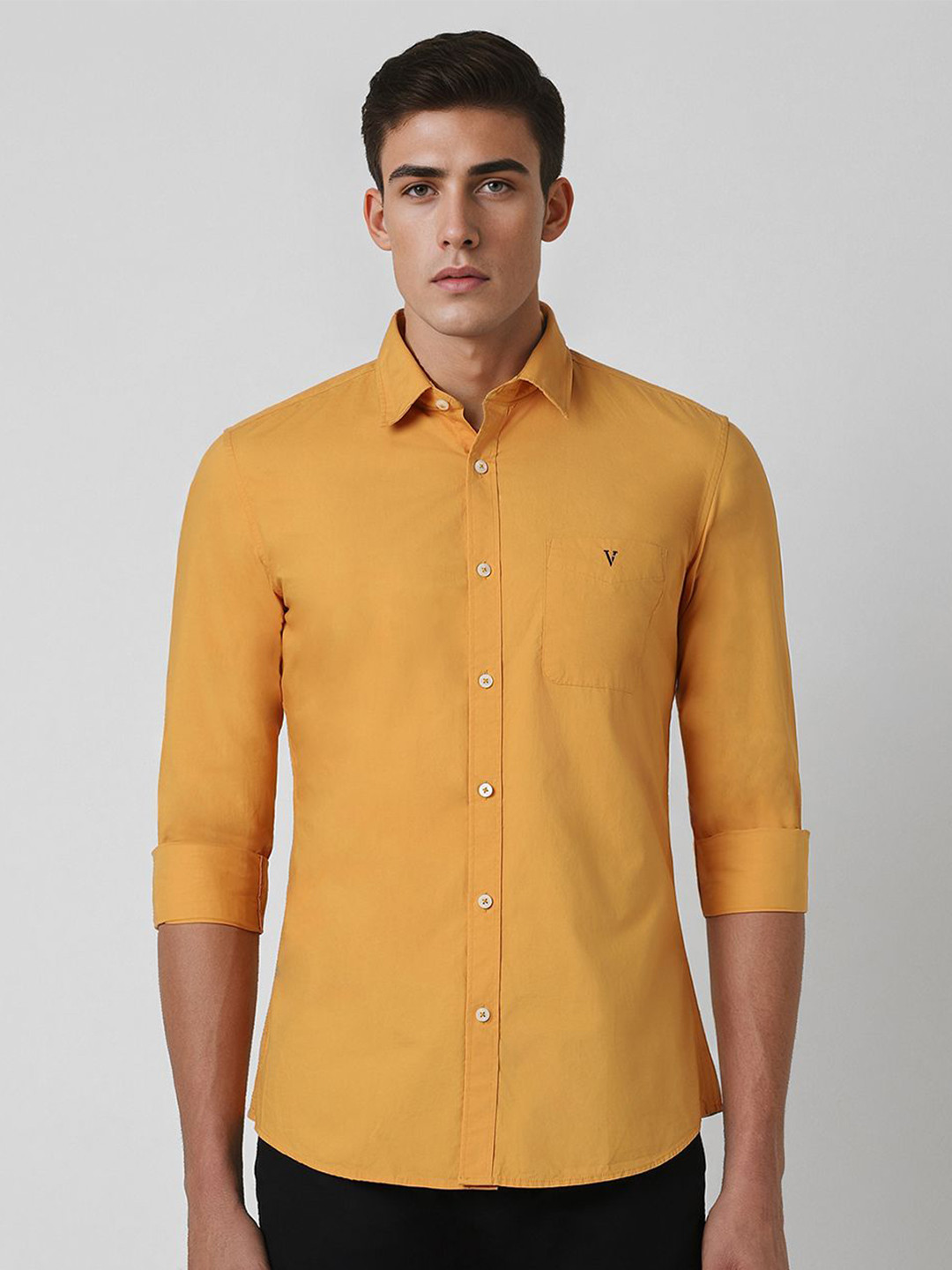 

Van Heusen Sport Men Spread Collar Solid Cotton Slim Fit Casual Shirt, Mustard