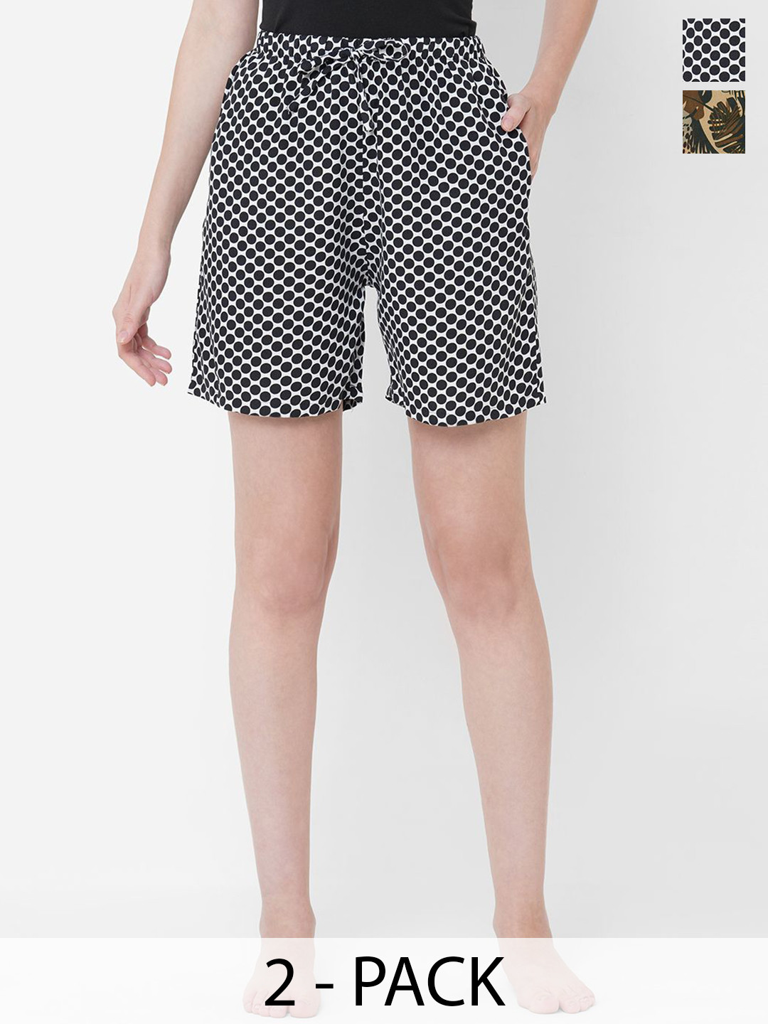 

URBAN SCOTTISH Pack of 2 Women Printed High-Rise Shorts, White