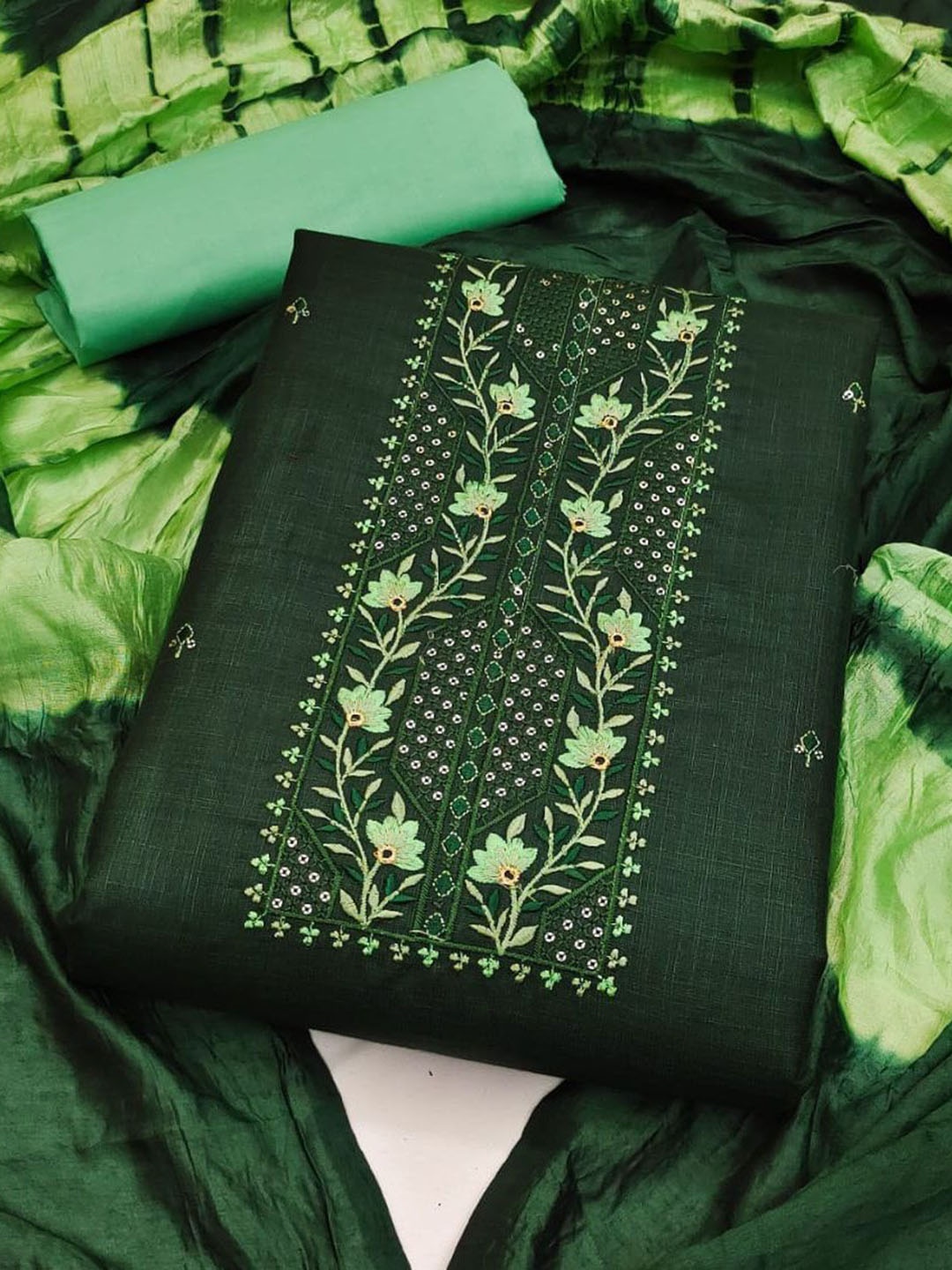 

JULEE Floral Embroidered Sequinned Unstitched Dress Material, Green