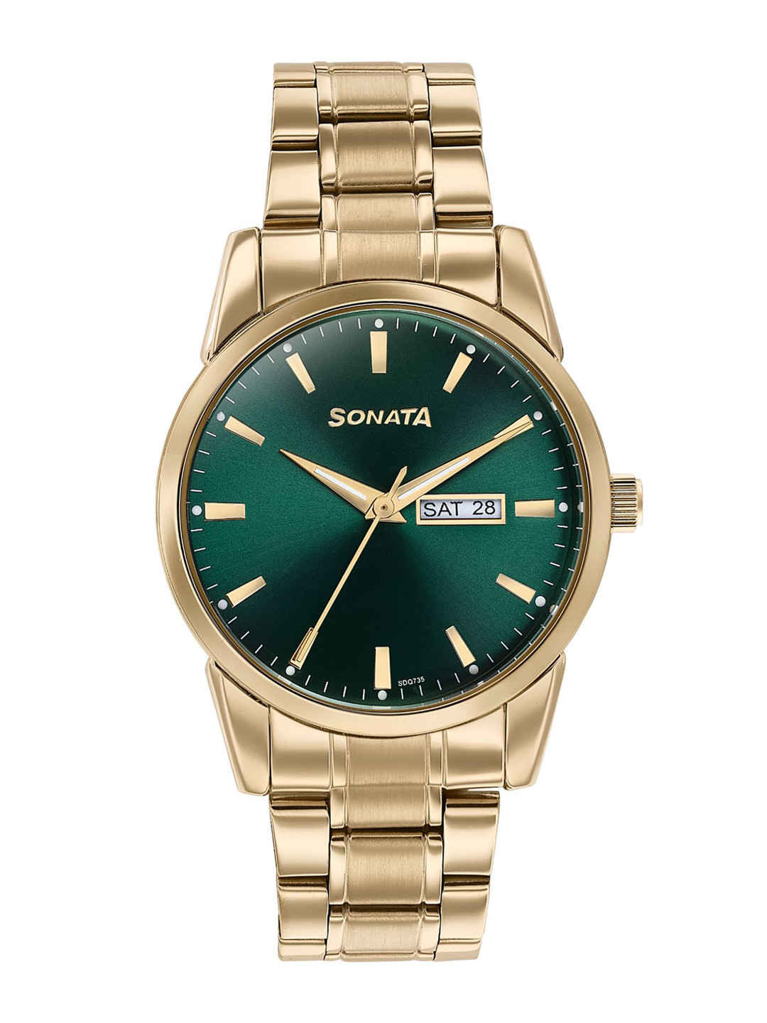 

Sonata Men Embellished Dial & Stainless Steel Bracelet Style Straps Analogue Watch 77147YM02, Yellow
