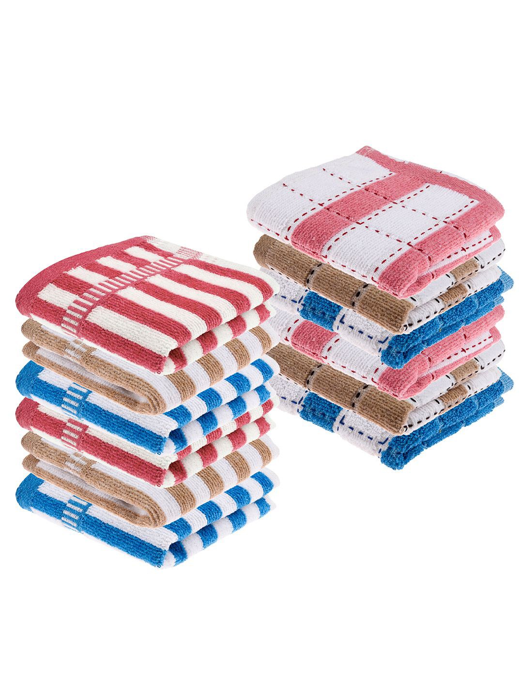 

Kuber Industries Red & Blue 12 Pieces Striped 150 GSM Cotton Hand Towels