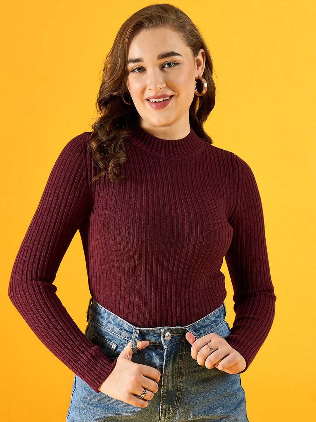 

98 Degree North Women Ribbed Pullover, Maroon