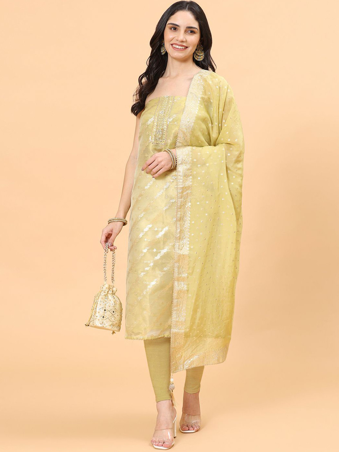 

Meena Bazaar Floral Unstitched Dress Material, Green