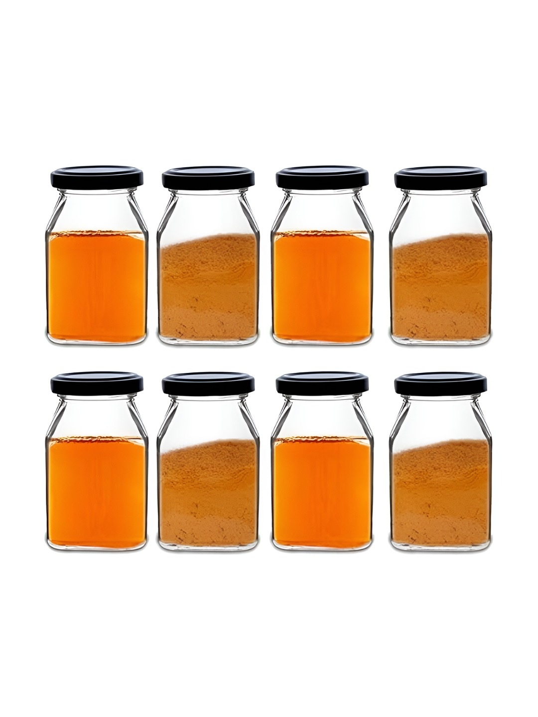 

CROCO JAR Transparent and Black 8 Pieces Square Shape Storage Glass Container 250ml
