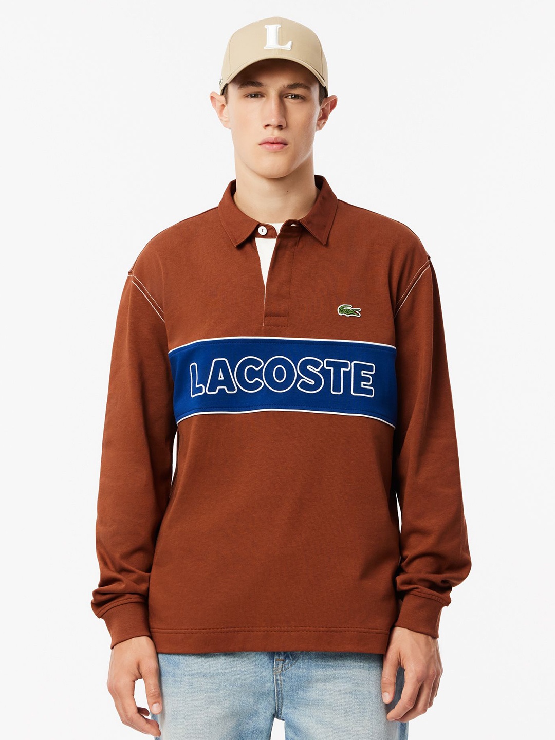 

Lacoste Men Typography Printed Polo Collar Cotton Relaxed Fit T-Shirt, Brown