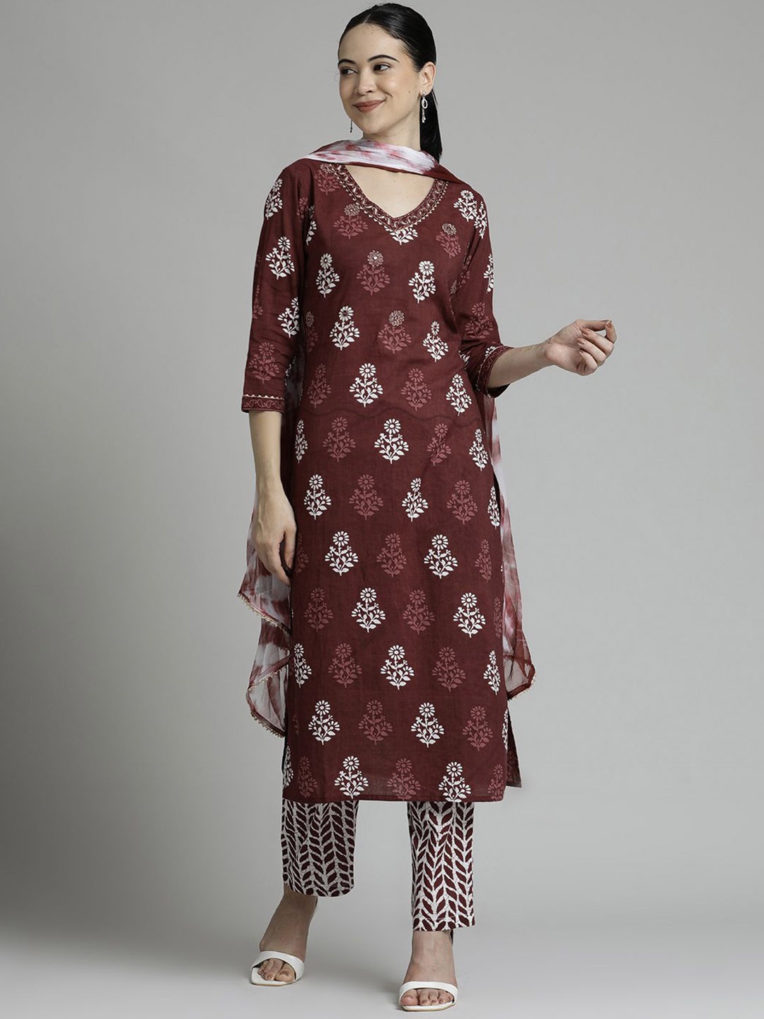 

Jaipur Kurti Ethnic Motif Printed Pure Cotton Suit Set, Burgundy