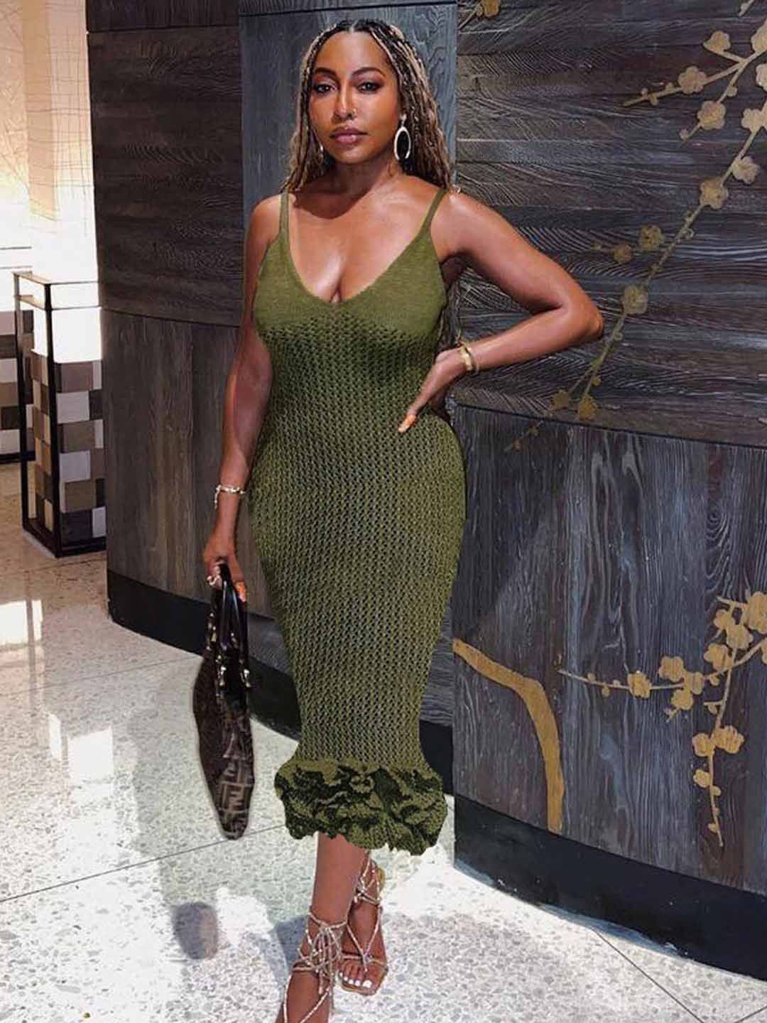 

StyleCast Frilled Hem Knitted Bodycon Dress, Green