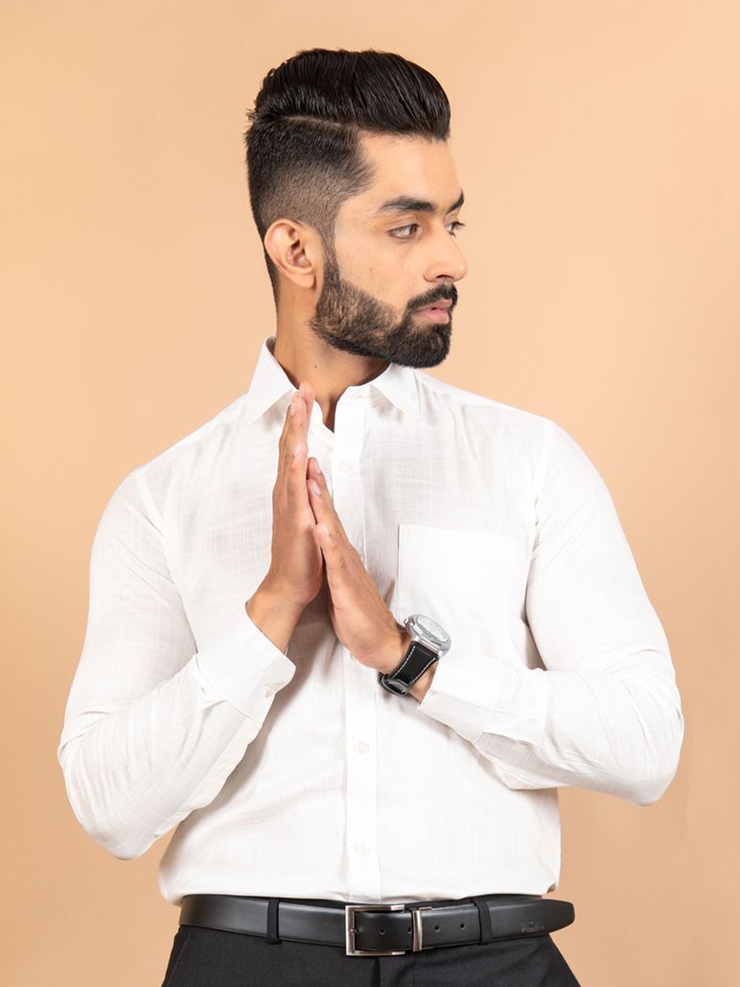 

Tistabene Men Standard Spread Collar Solid Linen Formal Shirt, White