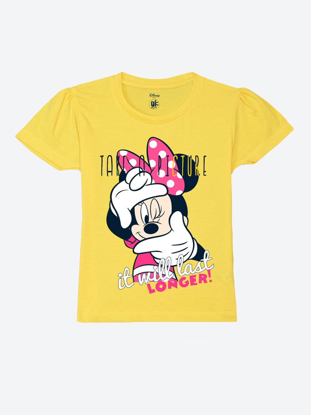 

YK Disney Girls Graphic Printed Round Neck Pure Cotton T-Shirt, Yellow