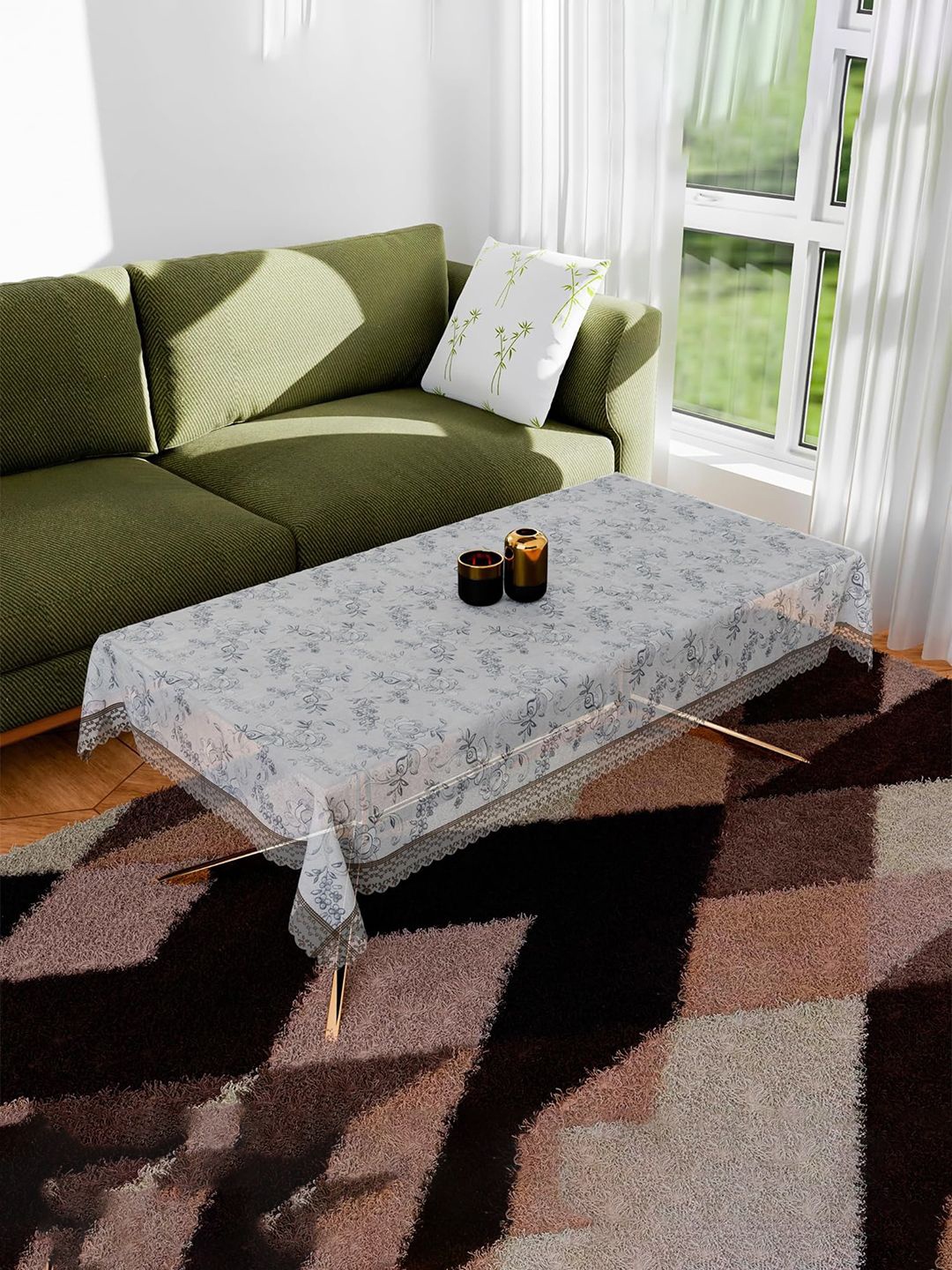 

Kuber Industries Transparent Floral Printed Waterproof 2-Seater Table Cover