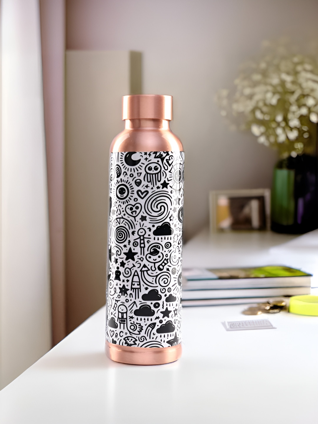 

UMAI Copper-Toned & White Printed BPA Free Copper Water Bottle-950ml