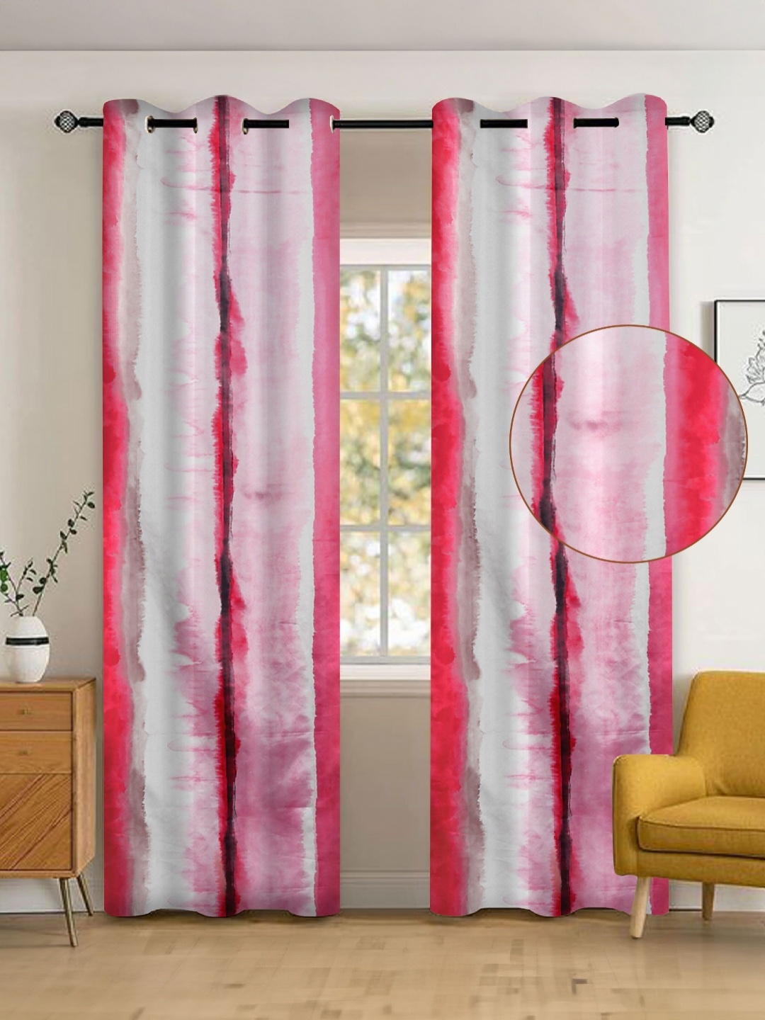 

Tesmare Pink & Off White Quirky Satin Long Door Curtain