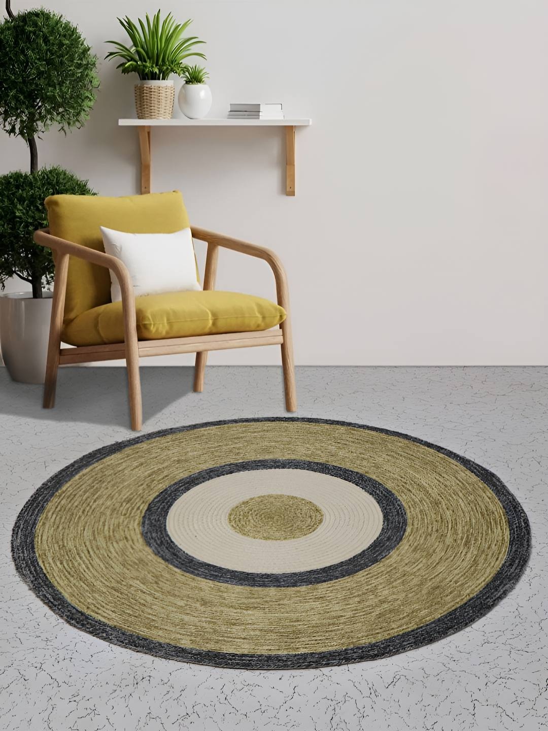 

BELLA TRUE Green & Grey Round Floor Mat & dhurries