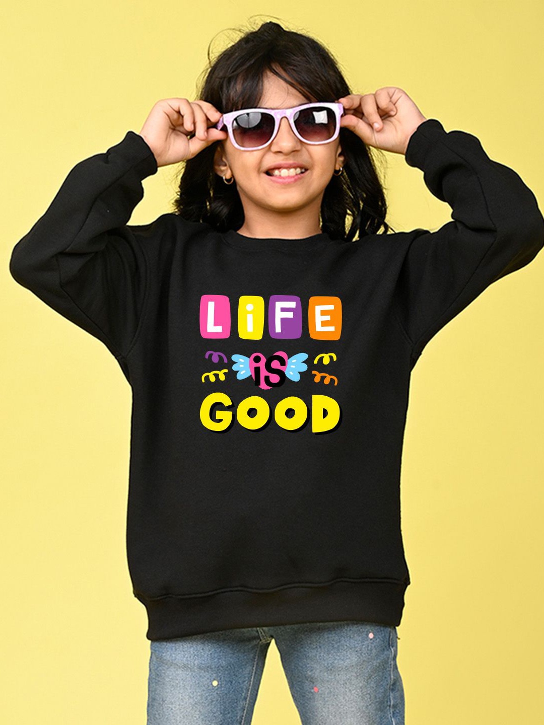 

NUSYL Girls Typography Printed Oversized Sweatshirt, Black