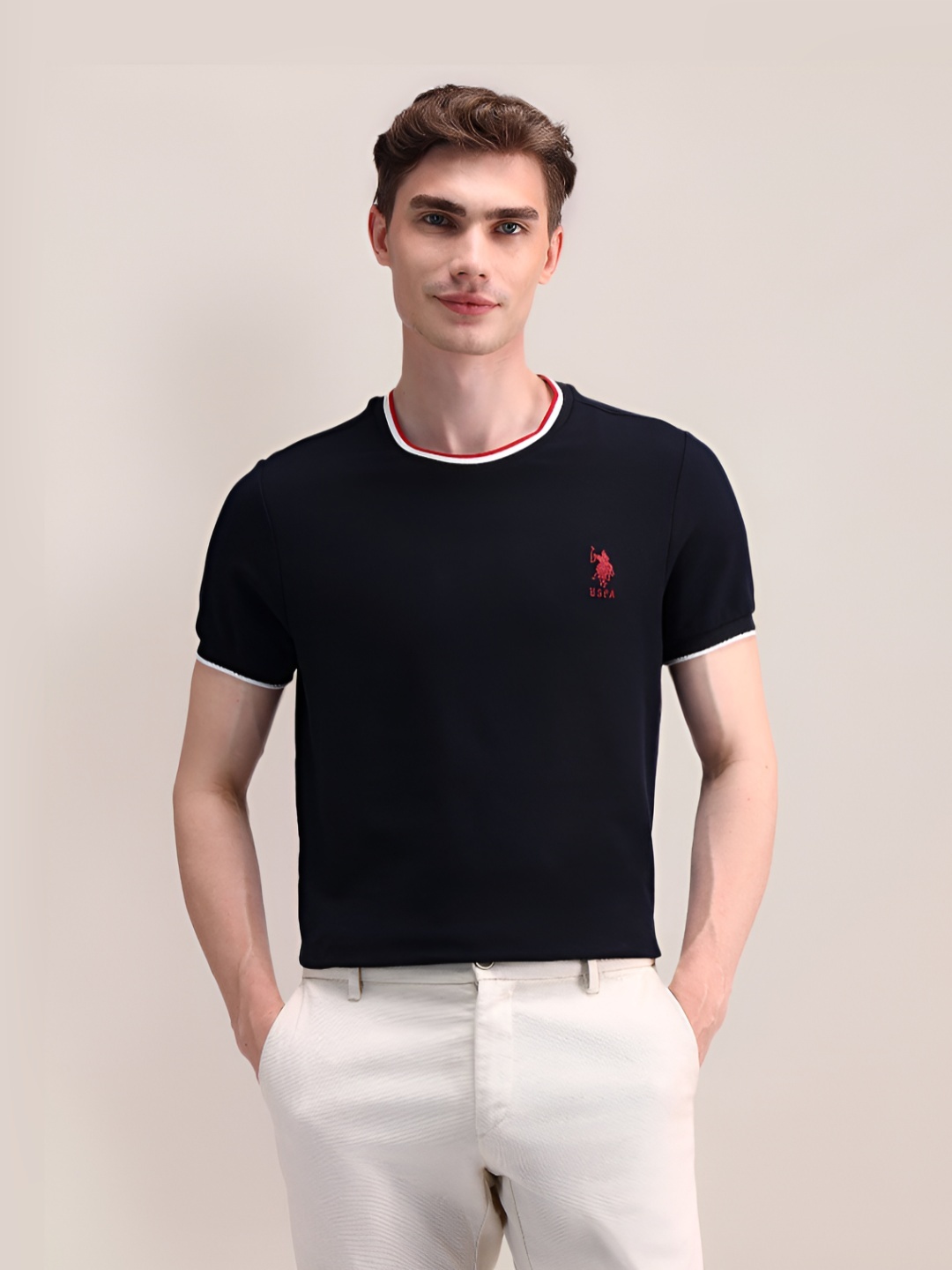 

U.S. Polo Assn. Men Solid Round Neck Cotton Slim Fit T-Shirt, Blue