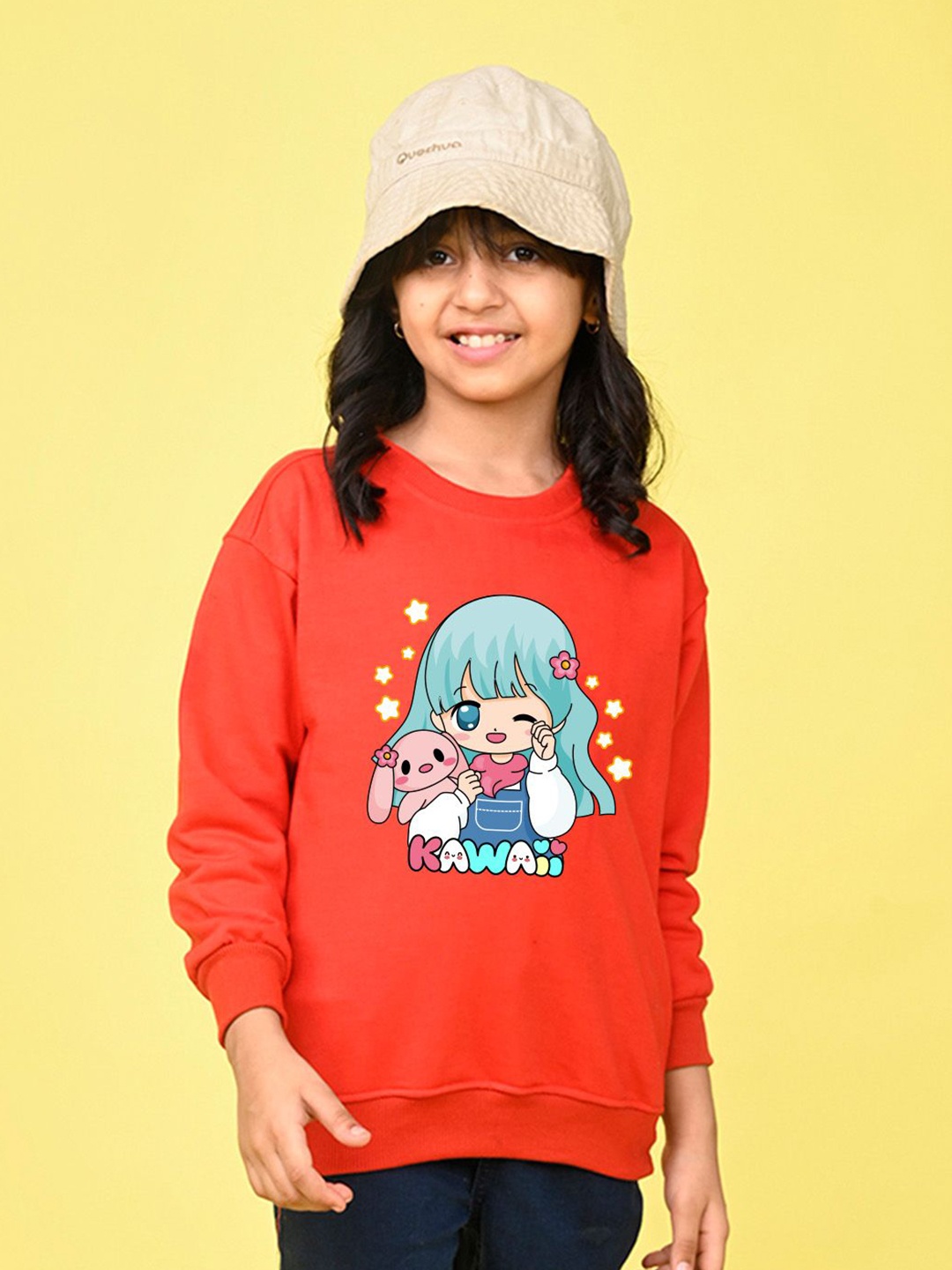 

NUSYL Girls Graphic Printed Oversized Sweatshirt, Red