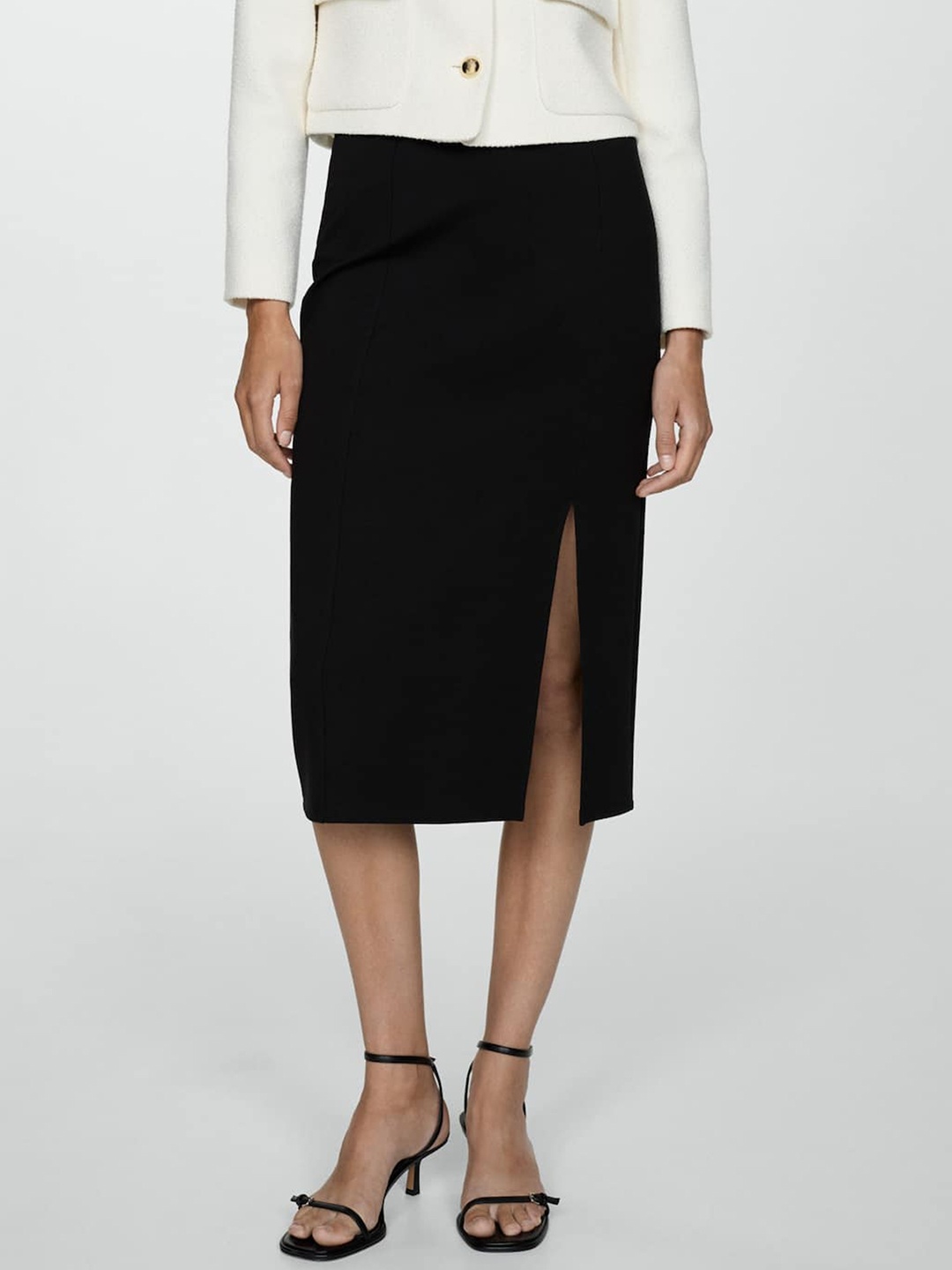 

MANGO Women Pencil Skirt with High Side Slit, Black