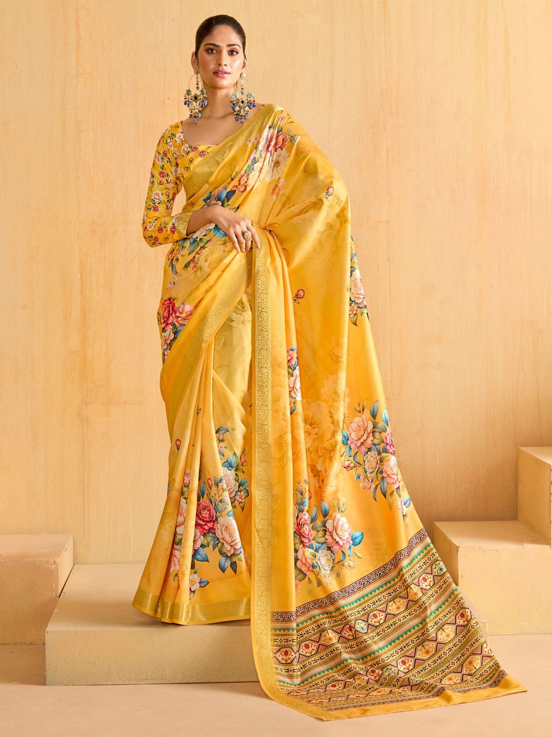 

Saree mall Floral Zari Silk Blend Sungudi Sarees, Yellow