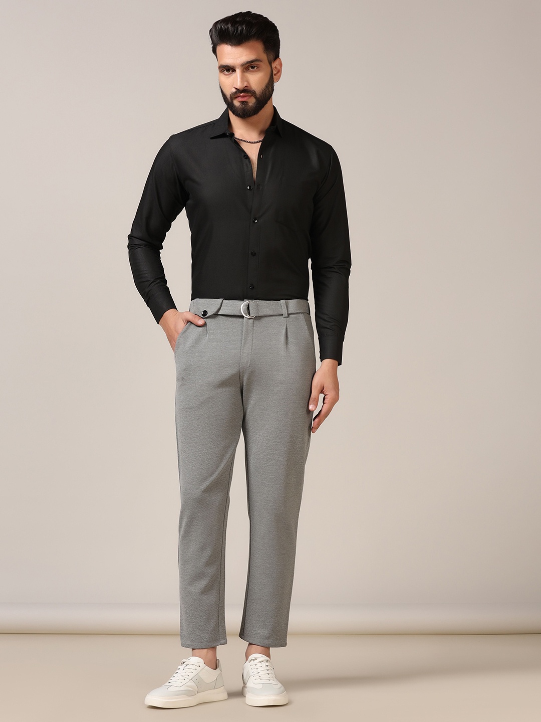

TAGDO Men Standard Spread Collar Solid Casual Shirt, Black