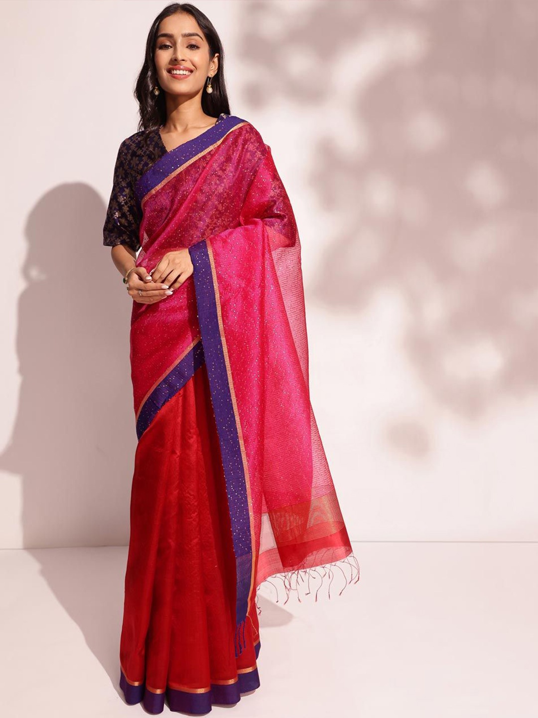 

Fabindia polka Dot Embellished Saree, Red