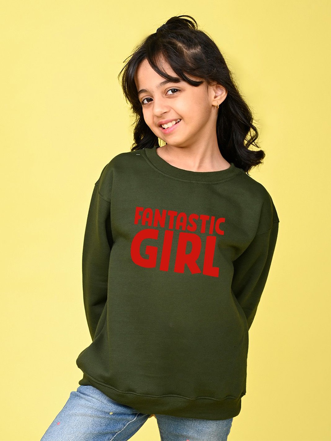 

NUSYL Girls Typography Printed Oversized Sweatshirt, Green