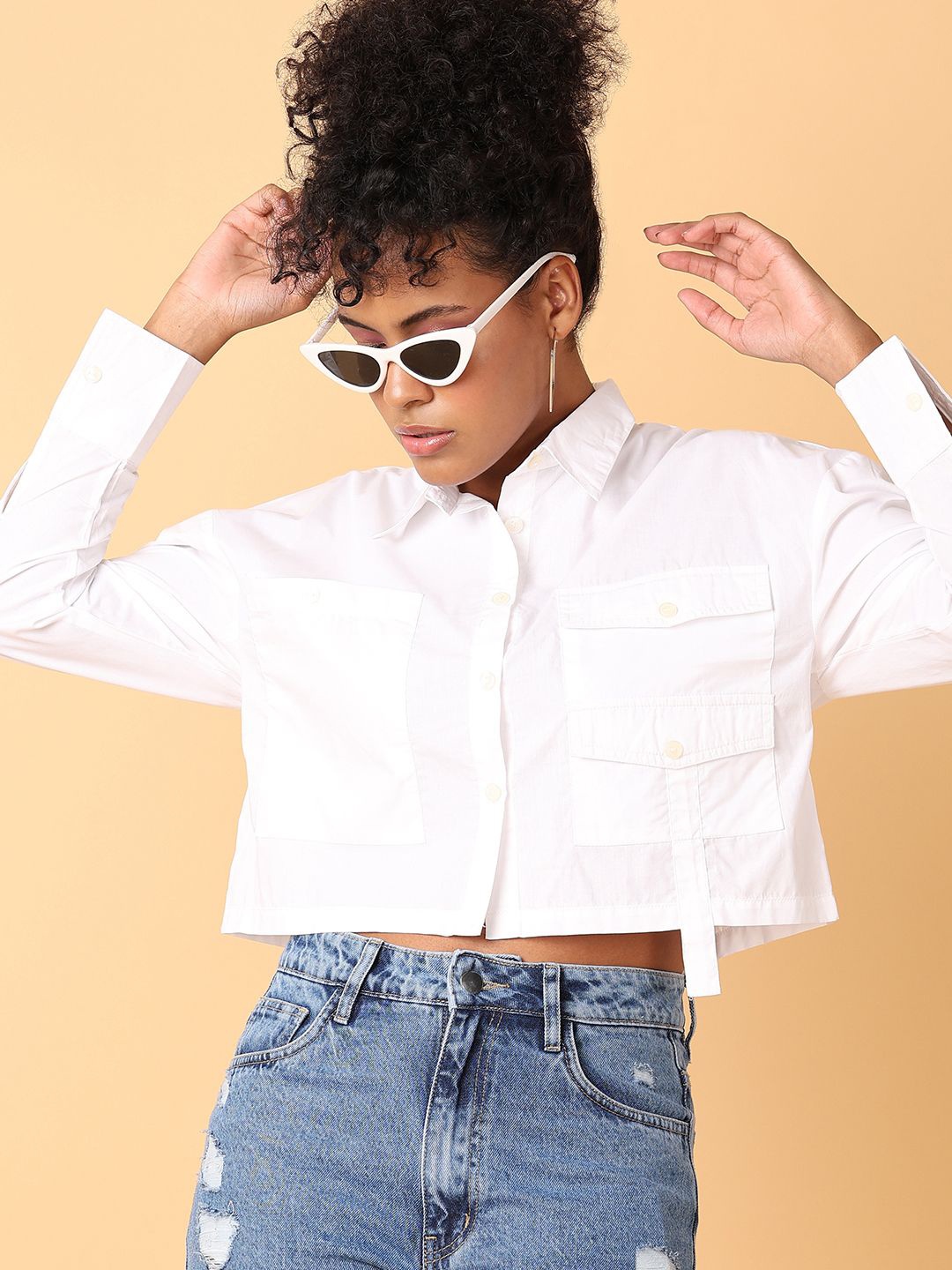 

UNLIMITED Women Classic Spread Collar Solid Cotton Casual Shirt, White