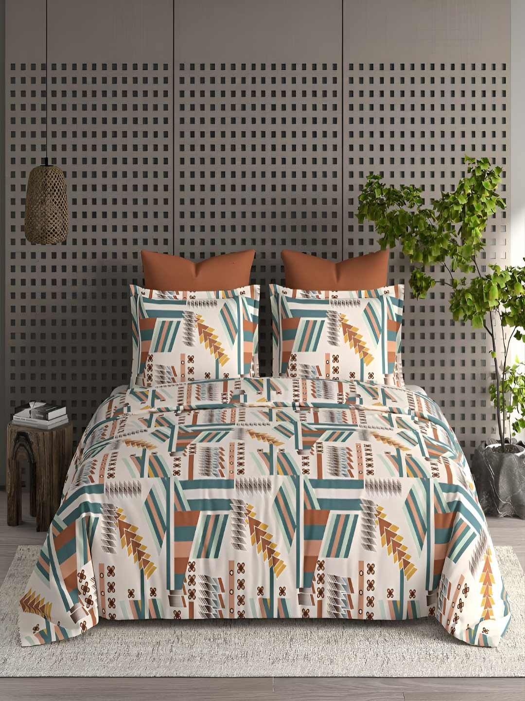 

tundwal's Peach-Coloured & Green Geometric Heavy Winter 350 GSM Single Bed Comforter