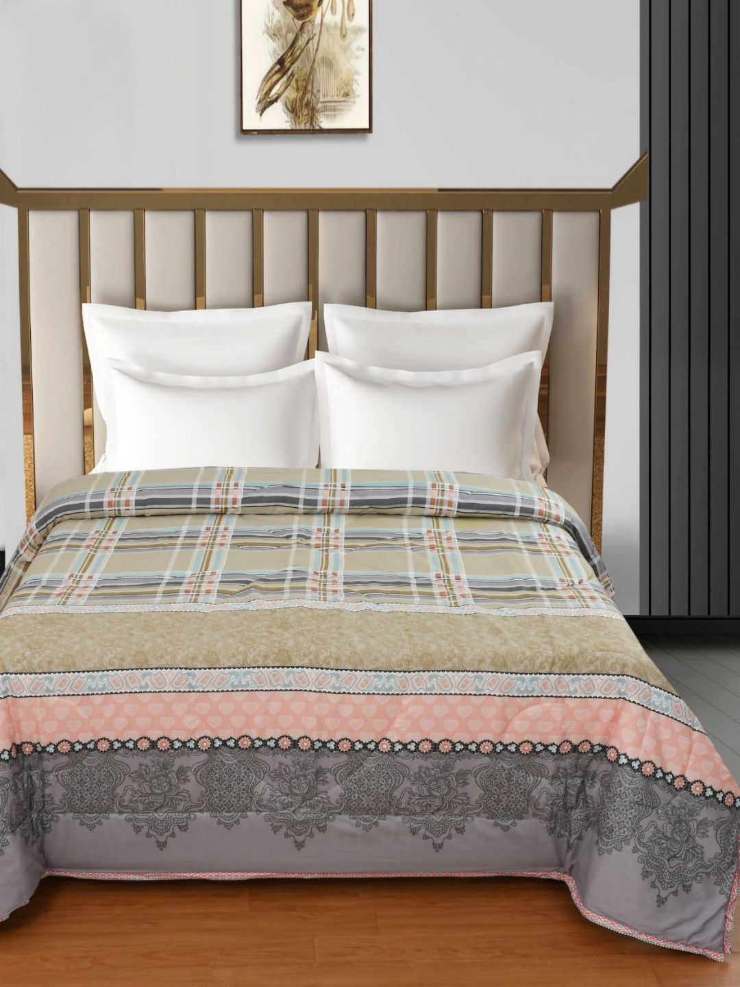 

Florida Henley Grey & Pink Checked 95 GSM Reversible AC Double Bed Comforter