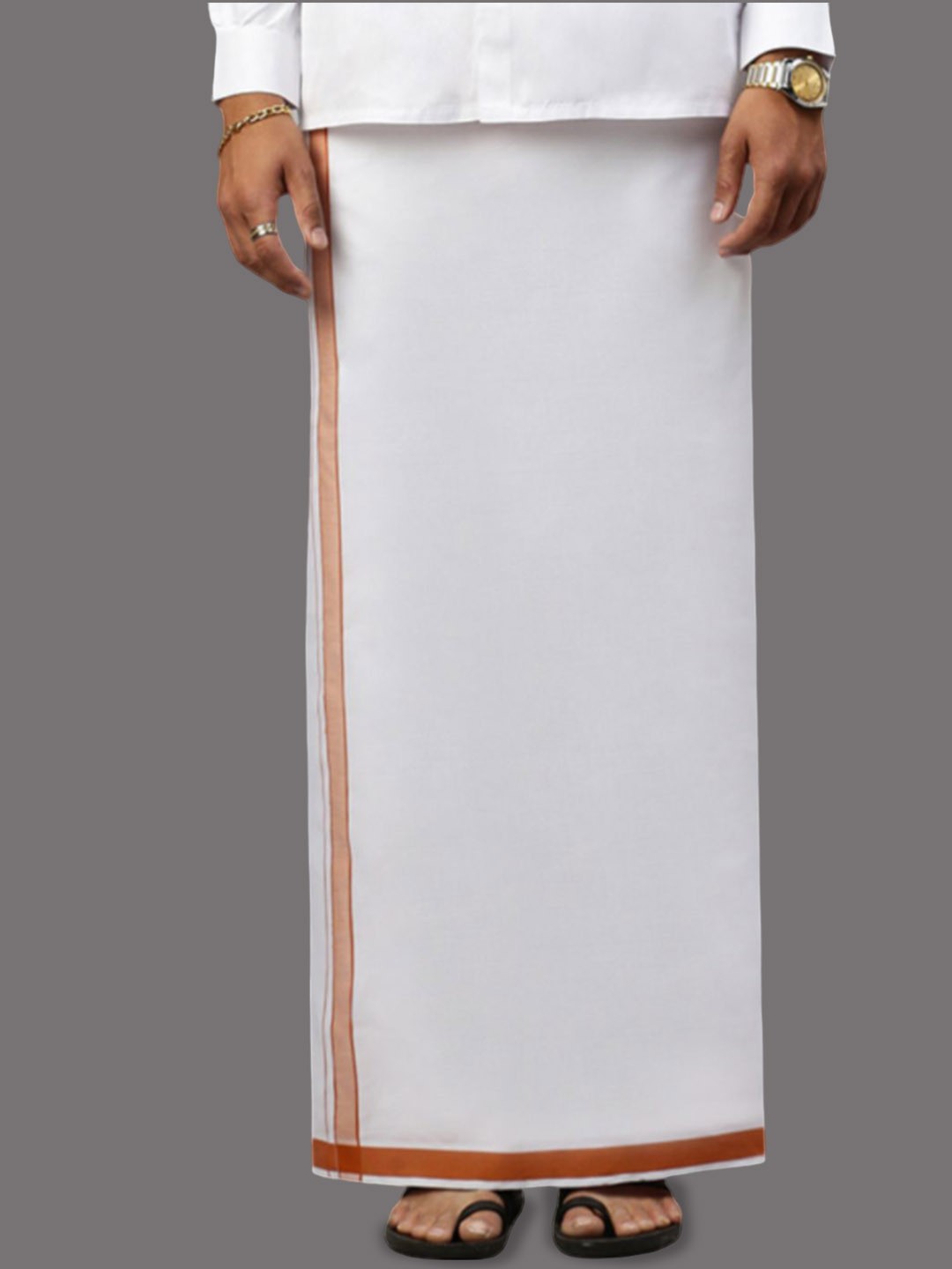 

RAMRAJ Men Prestigious Look Dhoti with Fancy Border, White