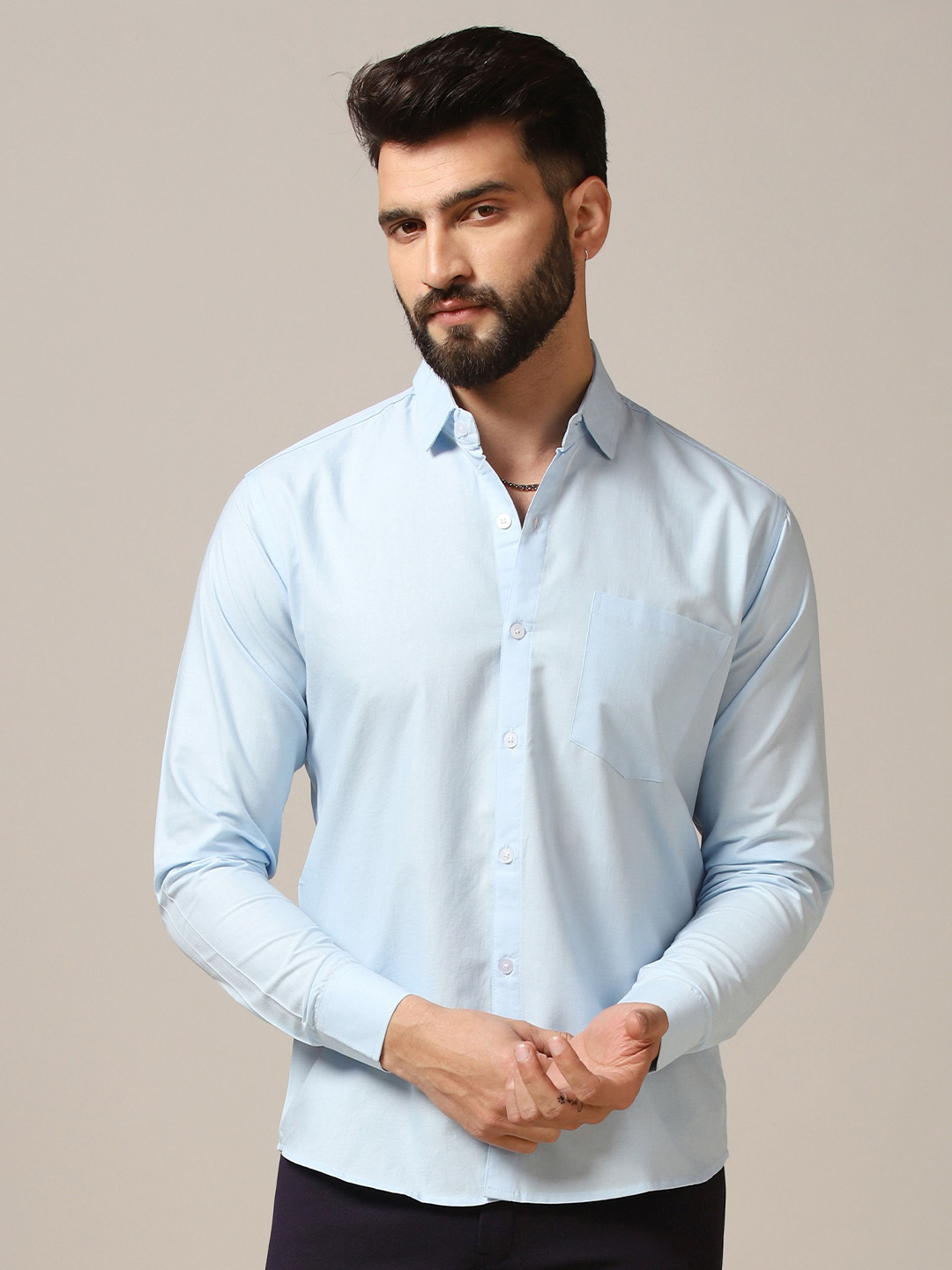 

TAGDO Men Standard Spread Collar Solid Casual Shirt, Blue